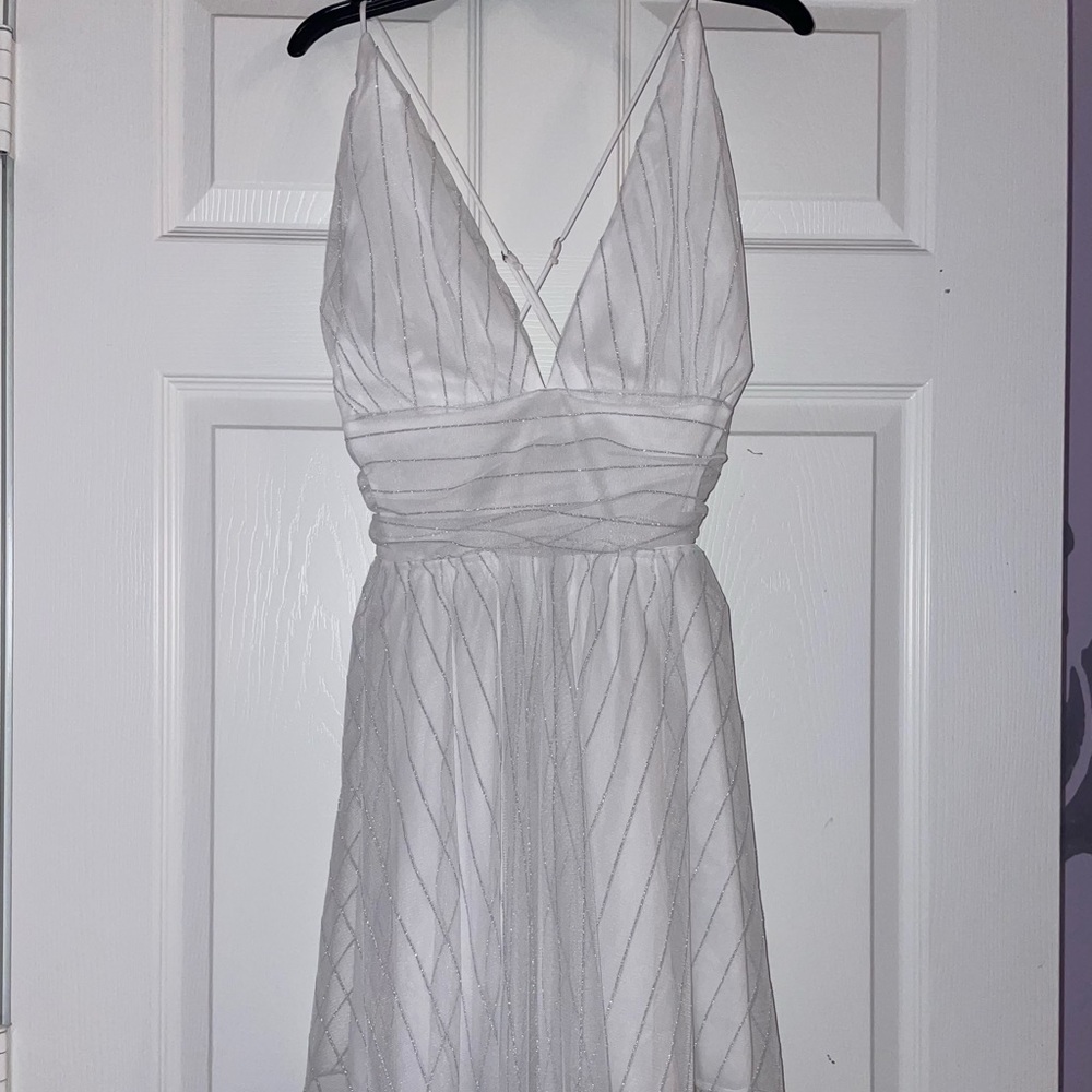 New Lucy in the Sky Marguerite Dress, Size: Medium, Color: White and Silver